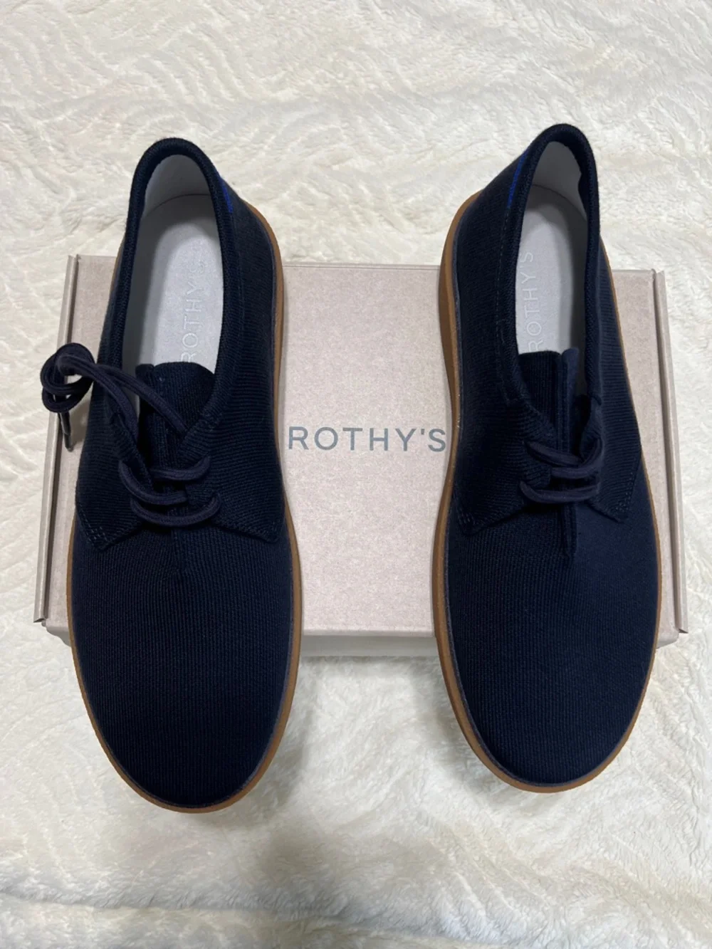 Rothy’s The Monty Lace Up Navy Knit Sneakers Men’s 12 NIB New Box